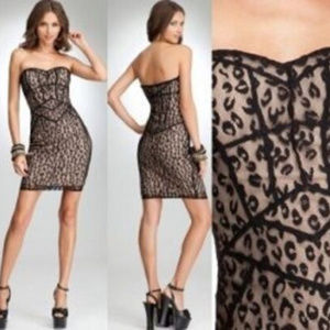 💋 Bebe Dress black beige overlay lace L new RARE 💋
